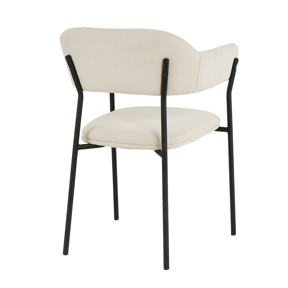 Clavin Fabric Dining Chair Set of 2 in Light Beige, featuring cream-colored padded seats and backrests with slim black metal frames and four straight legs.