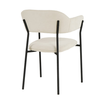 Clavin Fabric Dining Chair Set of 2 in Light Beige, featuring cream-colored padded seats and backrests with slim black metal frames and four straight legs.