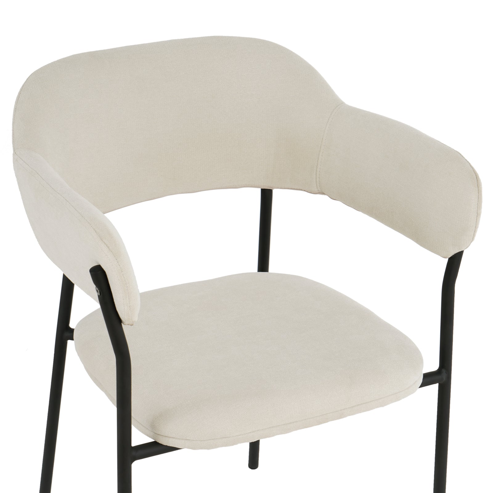 Clavin Fabric Dining Chair Set of 2 in Light Beige, featuring padded seats and wraparound armrests on a slim black metal frame with four straight legs, showcasing modern elegance and comfort.