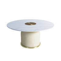 Combee 80cm Sintered Stone Coffee Table Cream White featuring a smooth sintered stone top with a gold chromed circle detail on a sturdy cylindrical base, ideal for stylish interiors.