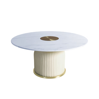 Combee 80cm Sintered Stone Coffee Table Cream White featuring a smooth sintered stone top with a gold chromed circle detail on a sturdy cylindrical base, ideal for stylish interiors.