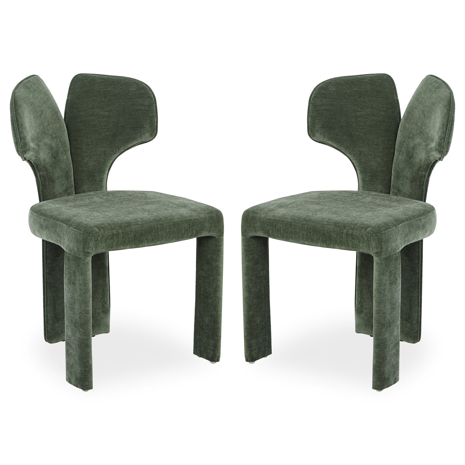 Two green upholstered chairs on white background