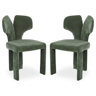 Two green upholstered chairs on white background