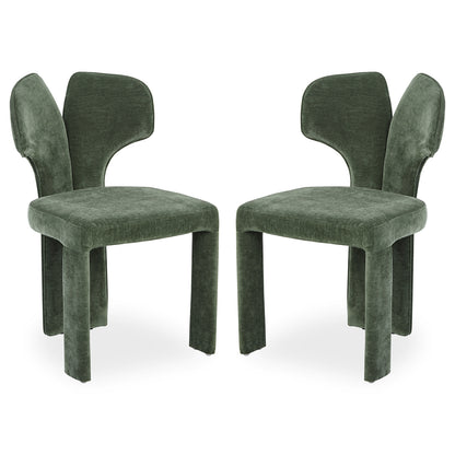 Two green upholstered chairs on white background