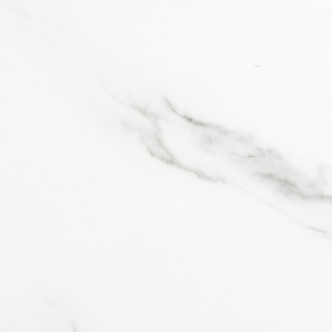 Close-up of Devon 220cm 8 Seater Oval Industrial Dining Table in White, showcasing its white marble-look surface with faint grey veining, emphasizing its modern elegance and industrial style.