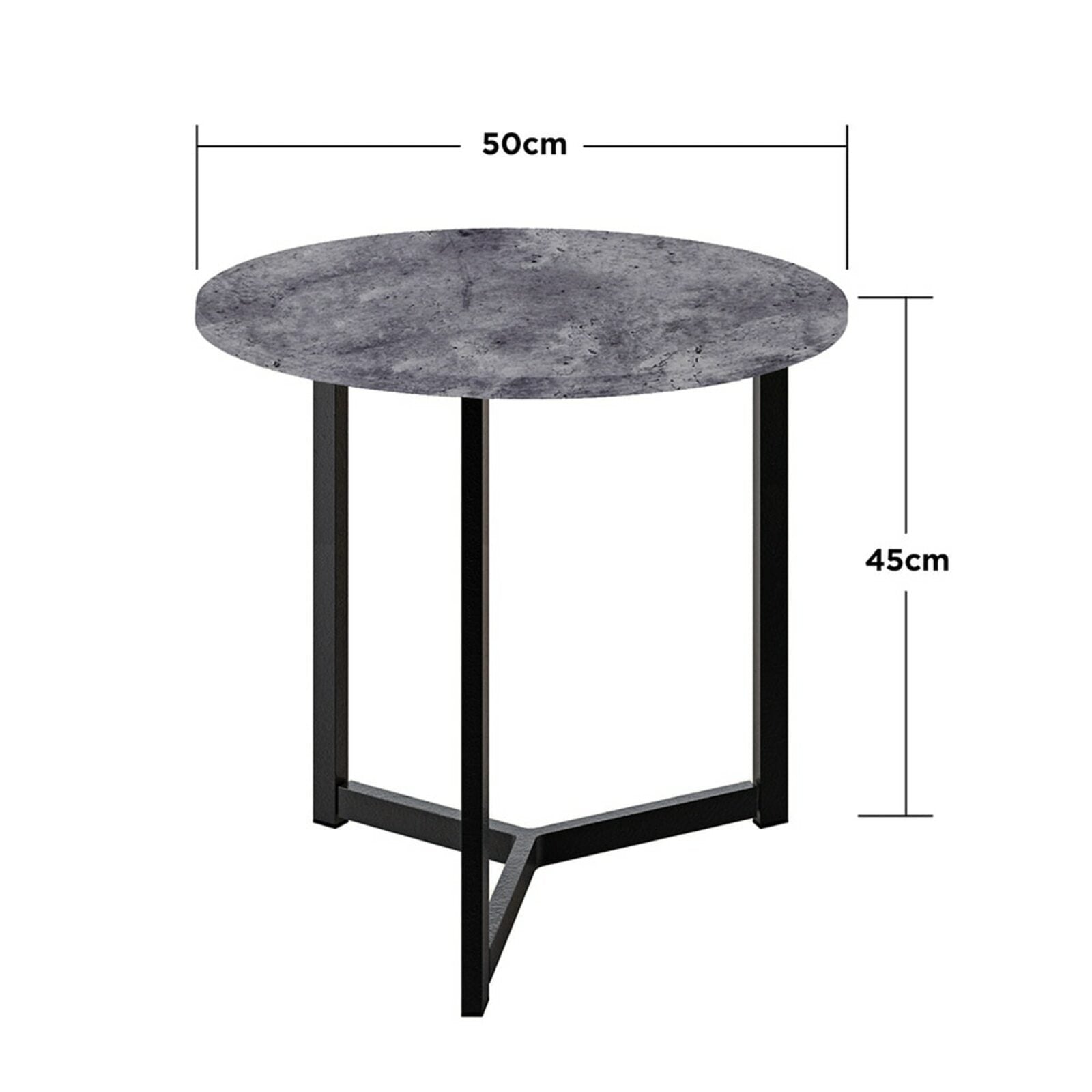 Earl Nesting Coffee Table Set of 2 - Concrete: Close-up of round coffee tables showcasing a sleek black base and sturdy metal frame, highlighting their modern design and practical nesting functionality.