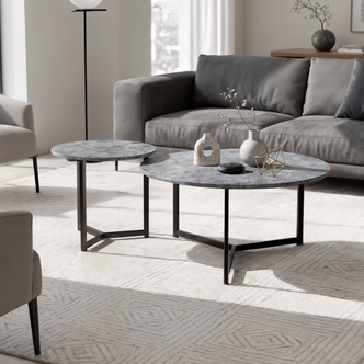 Earl Nesting Coffee Table Set with Black Legs in Concrete