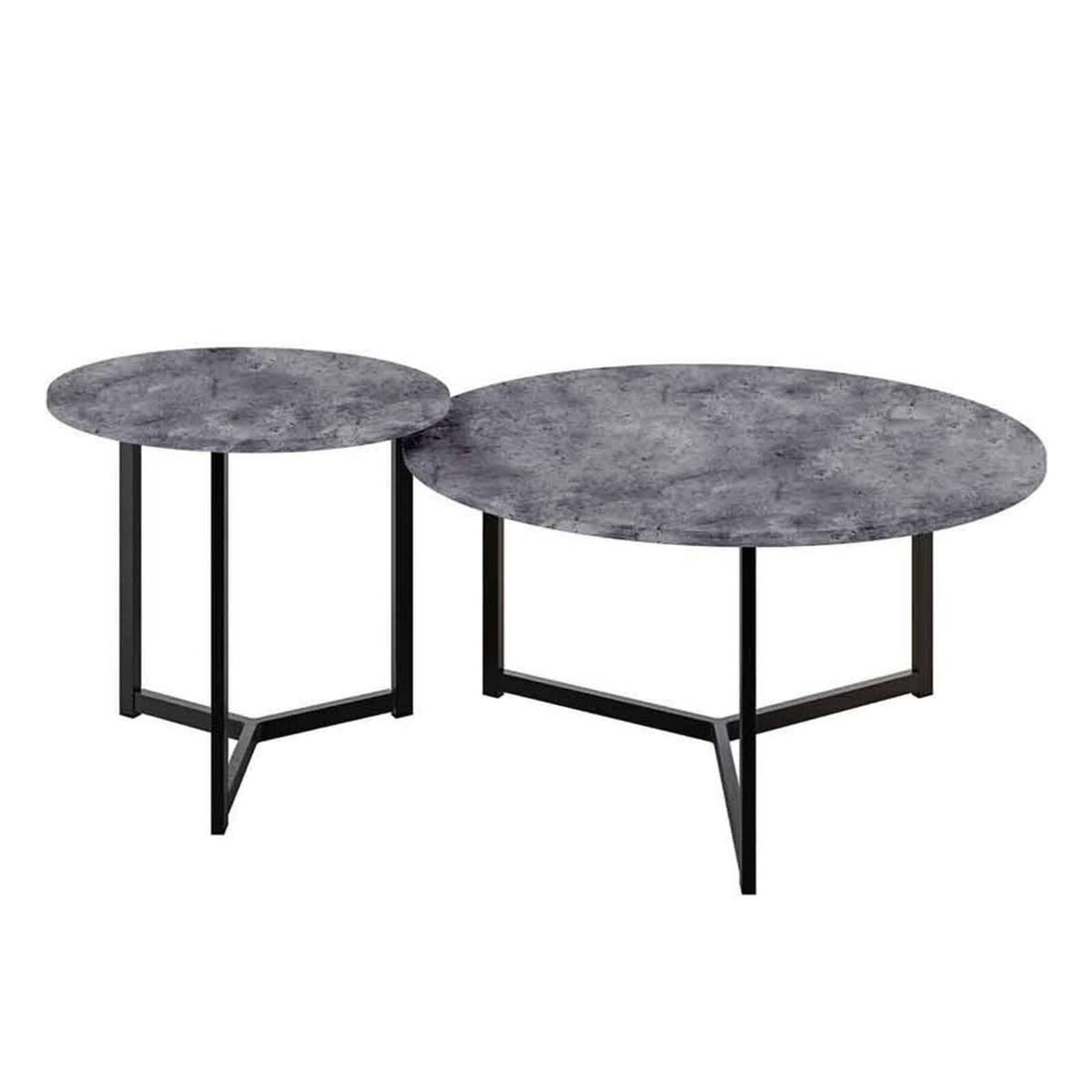 Earl Nesting Coffee Table Set of 2 - Concrete, featuring two round tables with sleek metal legs and thick tabletops, showcasing modern industrial design perfect for versatile, space-saving living room arrangements.