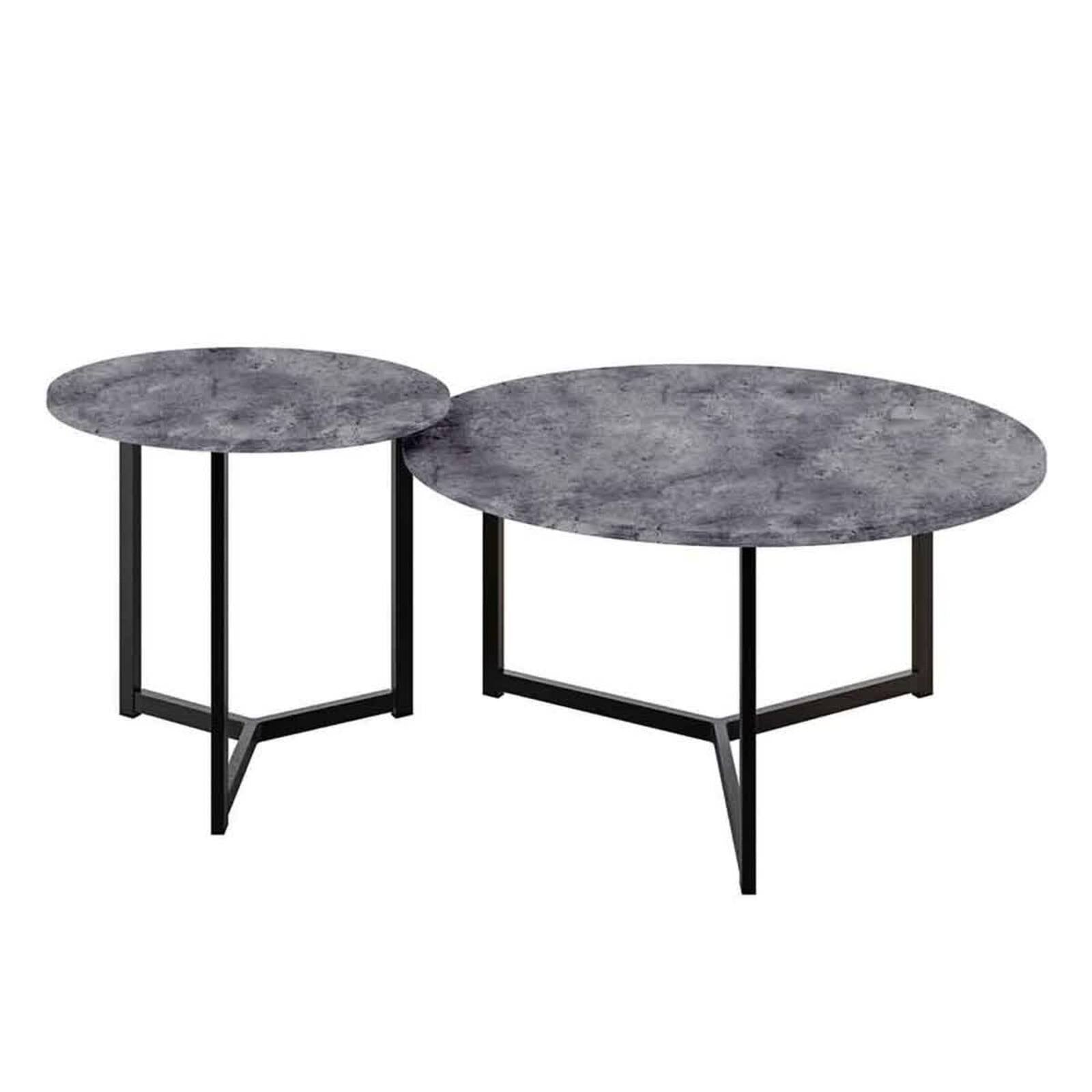 Earl Nesting Coffee Table Set of 2 - Concrete, featuring two round tables with sleek metal legs and thick tabletops, showcasing modern industrial design perfect for versatile, space-saving living room arrangements.
