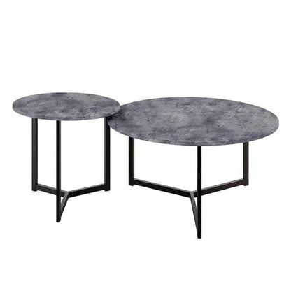 Earl Nesting Coffee Table Set of 2 - Concrete, featuring two round tables with sleek metal legs and thick tabletops, showcasing modern industrial design perfect for versatile, space-saving living room arrangements.