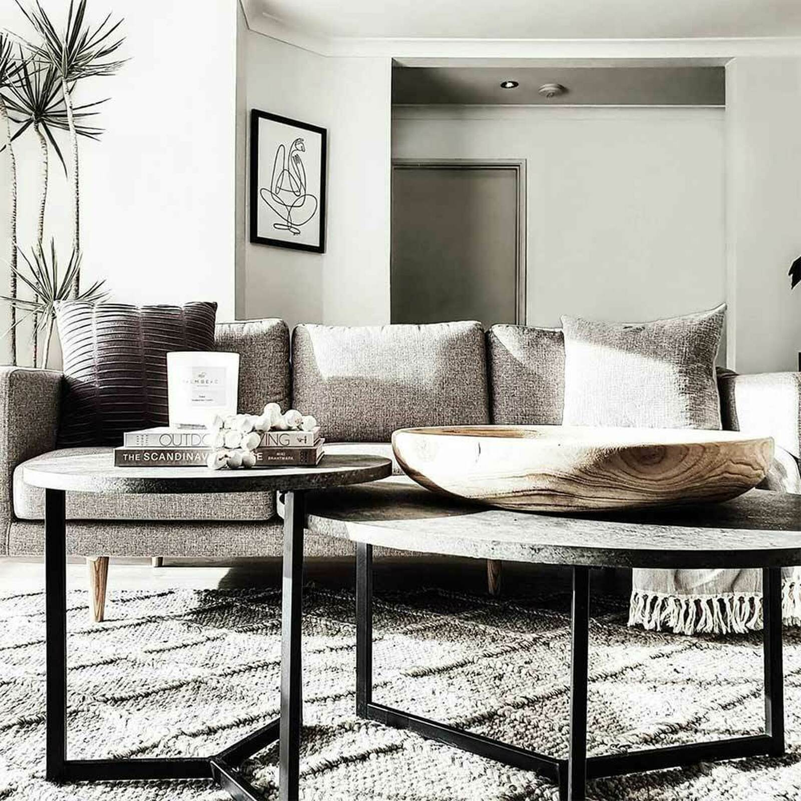 Earl Nesting Coffee Table Set of 2 - Concrete features a sleek industrial design with smooth round tabletops and a sturdy metal frame, ideal for modern interiors and versatile use.