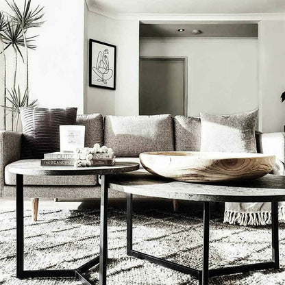 Earl Nesting Coffee Table Set of 2 - Concrete features a sleek industrial design with smooth round tabletops and a sturdy metal frame, ideal for modern interiors and versatile use.