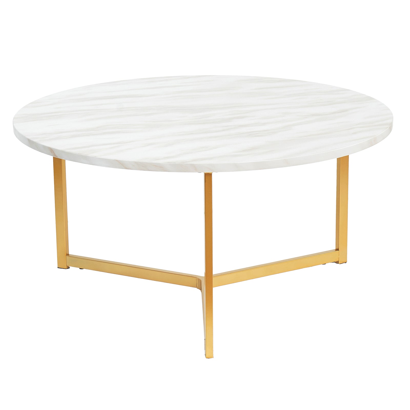 Earl Nesting Coffee Table Set of 2 - Marble features a white round tabletop with gold legs. The sleek, nestable design offers versatile styling, perfect for modern interiors seeking elegance and practicality.