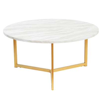 Earl Nesting Coffee Table Set of 2 - Marble features a white round tabletop with gold legs. The sleek, nestable design offers versatile styling, perfect for modern interiors seeking elegance and practicality.