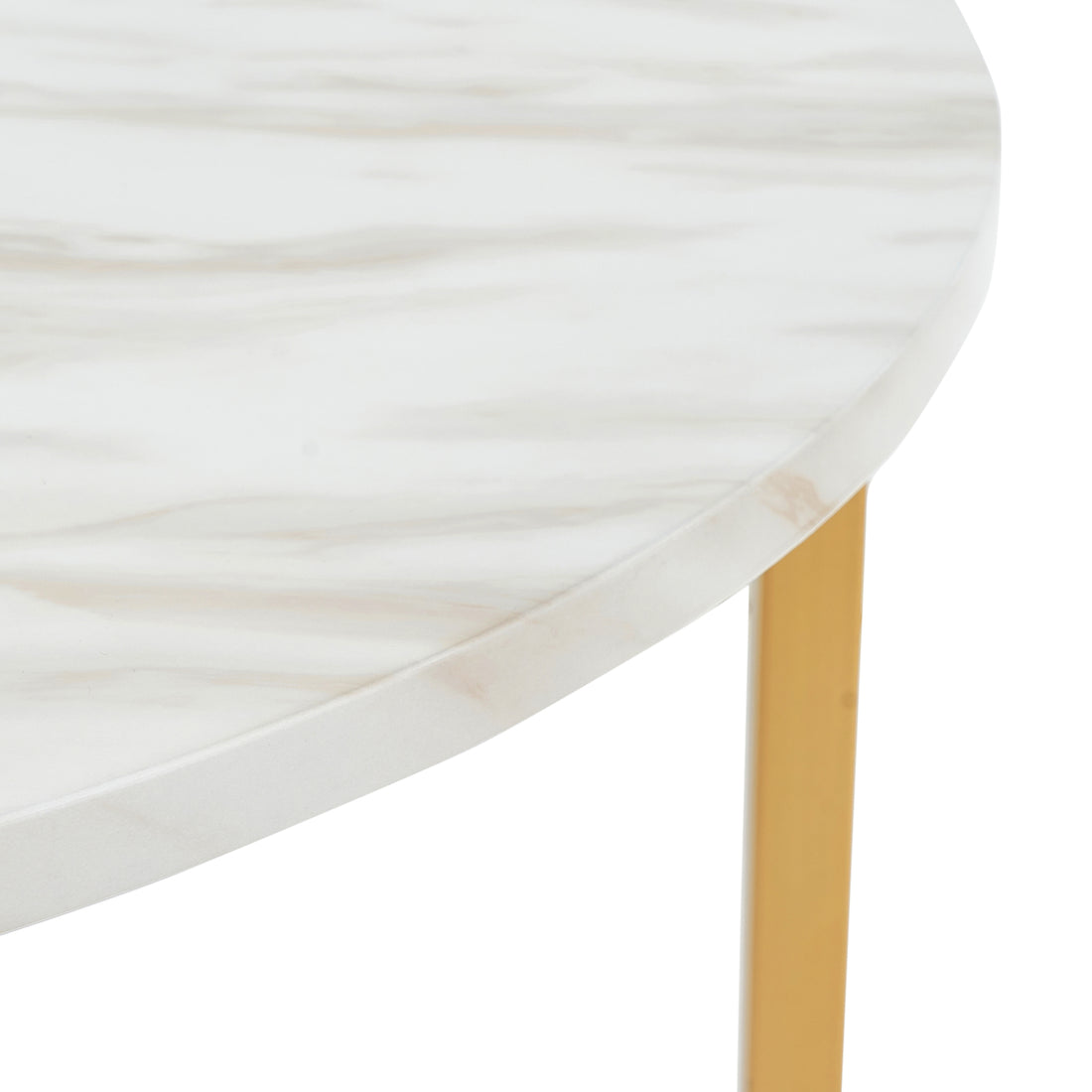 Earl Nesting Coffee Table Set of 2 - Marble showcases a close-up of sleek, round marble-look tabletops with sturdy three-leg metal frames, illustrating its modern design and nesting versatility for elegant interiors.