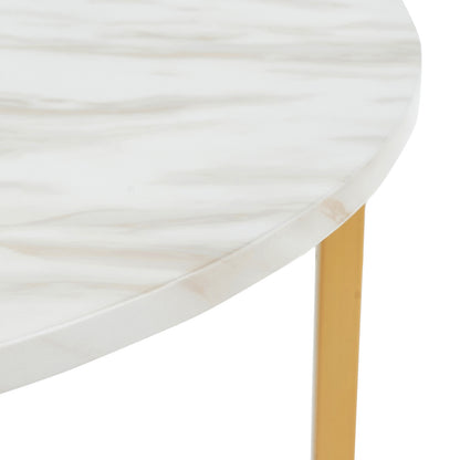 Earl Nesting Coffee Table Set of 2 - Marble showcases a close-up of sleek, round marble-look tabletops with sturdy three-leg metal frames, illustrating its modern design and nesting versatility for elegant interiors.