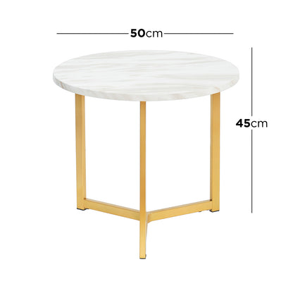 Earl Nesting Coffee Table Set of 2 - Marble; features a round white tabletop with gold legs, showcasing marble elegance and modern versatility in a sleek, durable design. Ideal for stylish, adaptable living spaces.