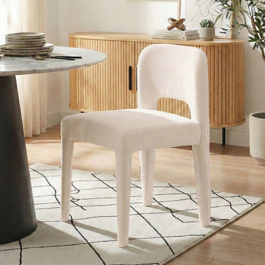 Edris Upholstered Leg Dining Chair in Oat (Set of 2)