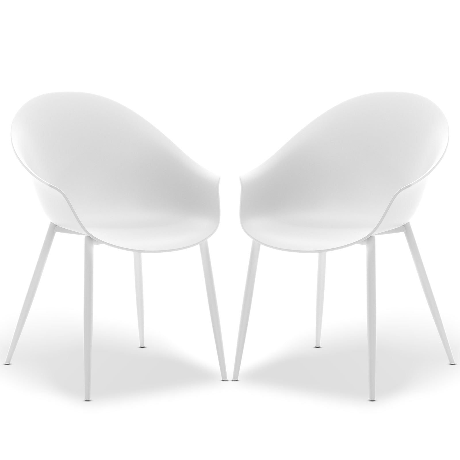 Eidos Indoor/Outdoor Modern Plastic Dining Chair w/ Armrest White Set of 2, featuring sleek design with armrests, durable plastic construction, and powder-coated metal legs for stability in various settings.