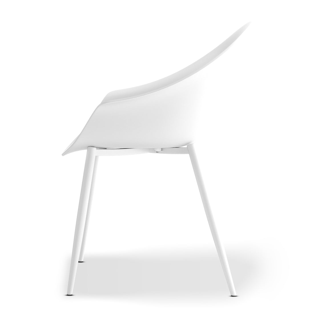 Eidos Indoor/Outdoor Modern Plastic Dining Chair w/ Armrest White Set of 2, featuring a sleek curved back and armrests, ideal for versatile use in dining areas or outdoor settings.