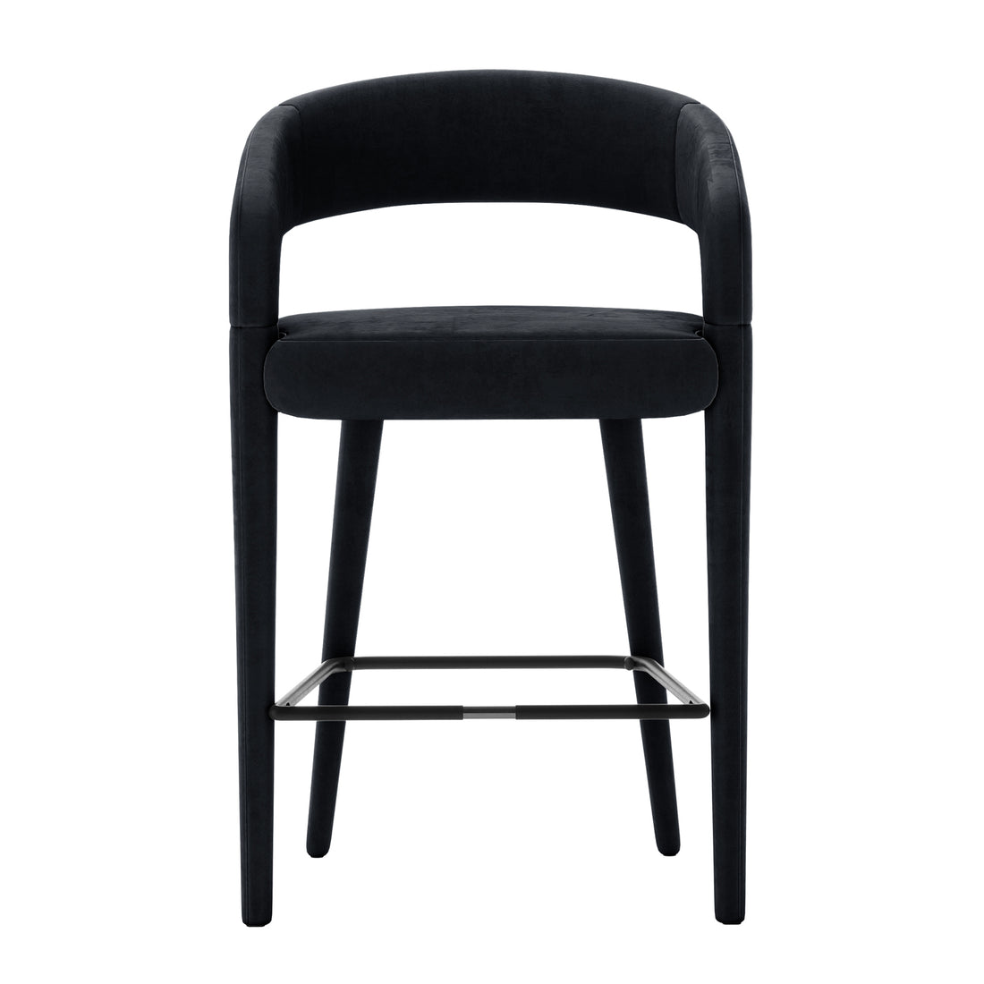Eisha Velvet Bar Stool Black Set of 2 features sleek metal legs and plush velvet upholstery, offering elegant design and comfort suitable for dining areas or bars.