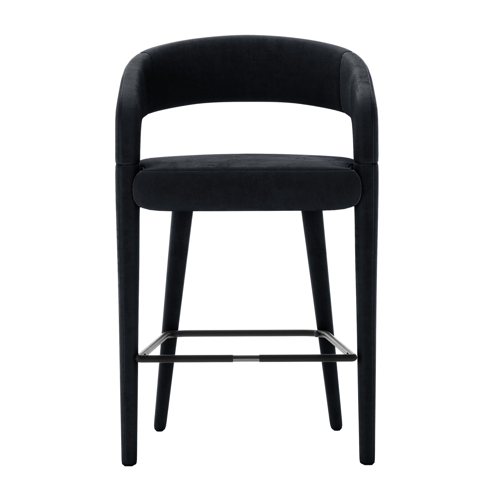 Eisha Velvet Bar Stool Black Set of 2 features sleek metal legs and plush velvet upholstery, offering elegant design and comfort suitable for dining areas or bars.