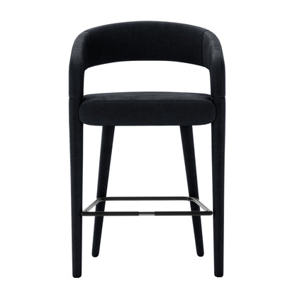 Eisha Velvet Bar Stool Black Set of 2 features sleek metal legs and plush velvet upholstery, offering elegant design and comfort suitable for dining areas or bars.
