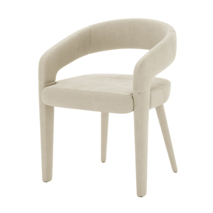 Eisha Velvet Bar Stool Set of 2, showcasing a sleek white chair with a curved backrest, upholstered in velvet, featuring armrests and a sturdy frame, ideal for stylish dining spaces.