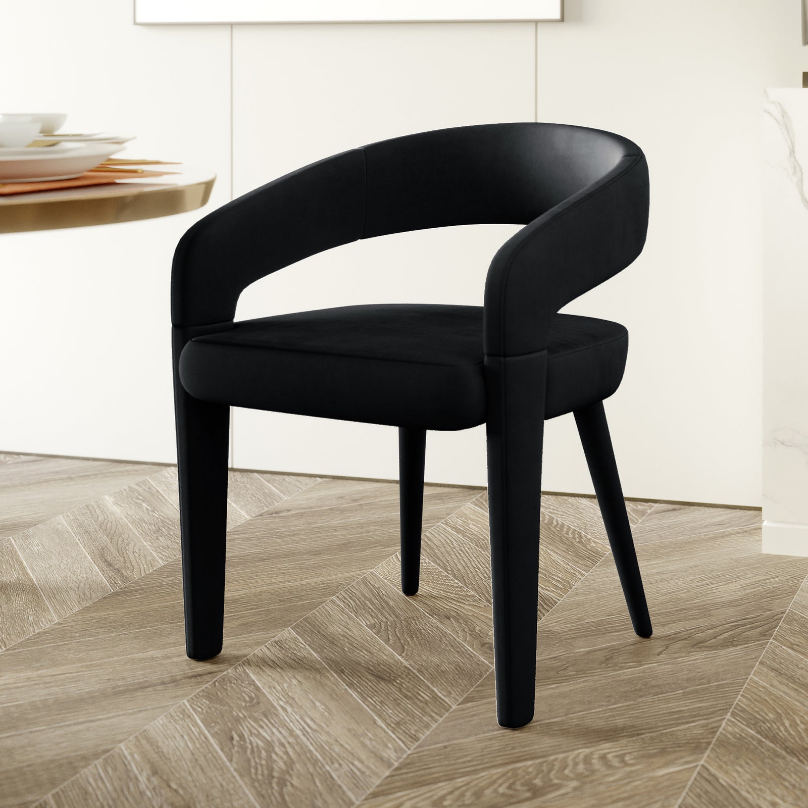 Eisha Velvet Bar Stool Set of 2 features sleek, ergonomic design with a plush velvet finish, curved backrest, and sturdy metal legs, ideal for stylish dining or bar areas.