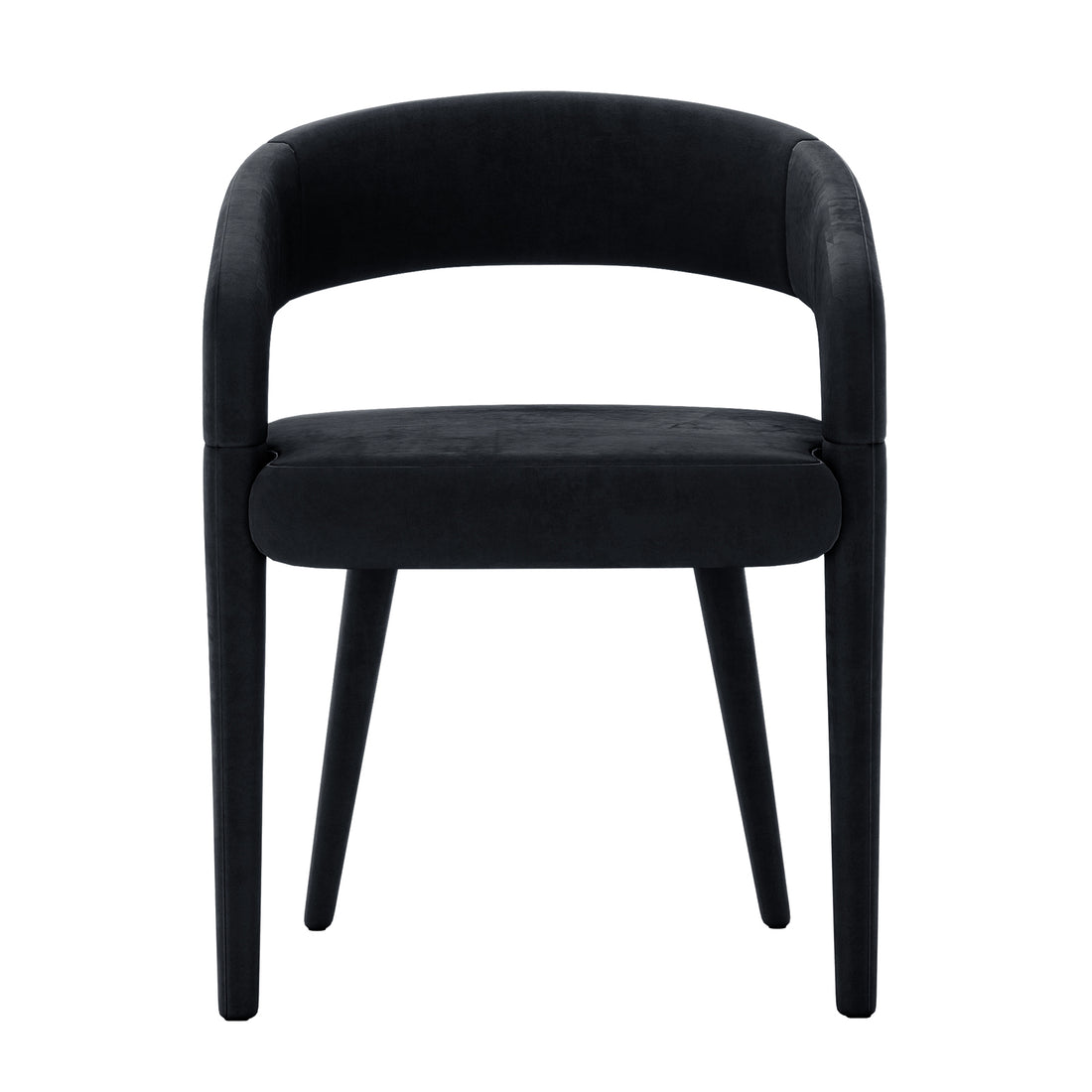 Eisha Velvet Bar Stool Set of 2 featuring black velvet upholstery, wooden legs, and a sleek design with curved backrest and built-in footrest, ideal for modern dining spaces or kitchen islands.