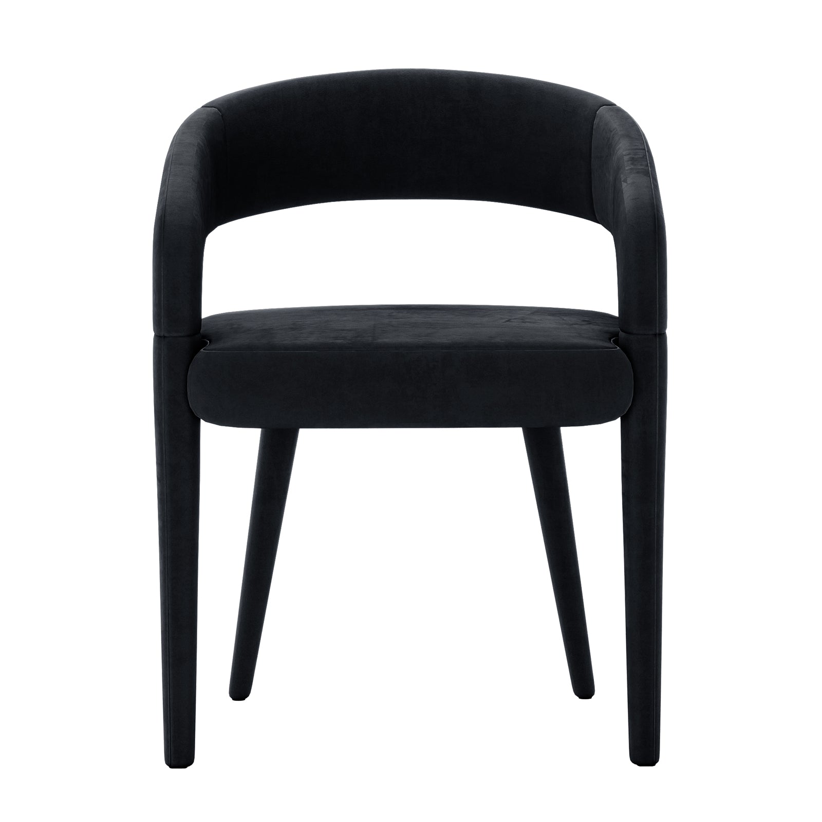 Eisha Velvet Bar Stool Set of 2 featuring black velvet upholstery, wooden legs, and a sleek design with curved backrest and built-in footrest, ideal for modern dining spaces or kitchen islands.