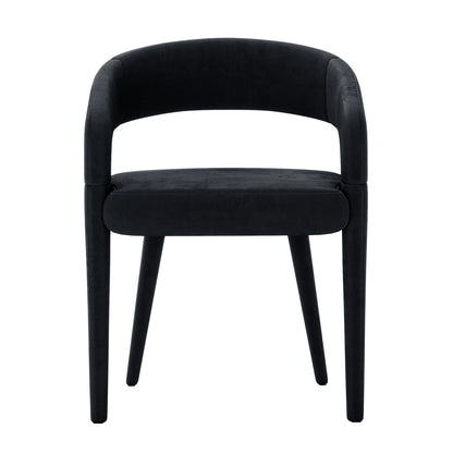 Eisha Velvet Bar Stool Set of 2 featuring black velvet upholstery, wooden legs, and a sleek design with curved backrest and built-in footrest, ideal for modern dining spaces or kitchen islands.