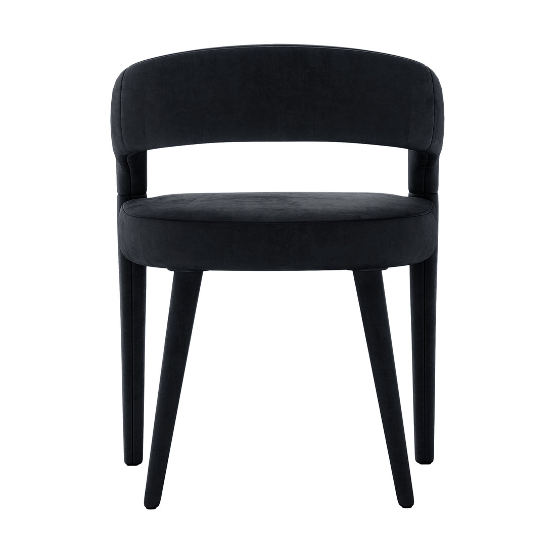 Eisha Velvet Bar Stool Set of 2 features black chairs with sturdy wooden legs, a plush velvet finish, and ergonomic design, ideal for modern dining spaces or home bars.