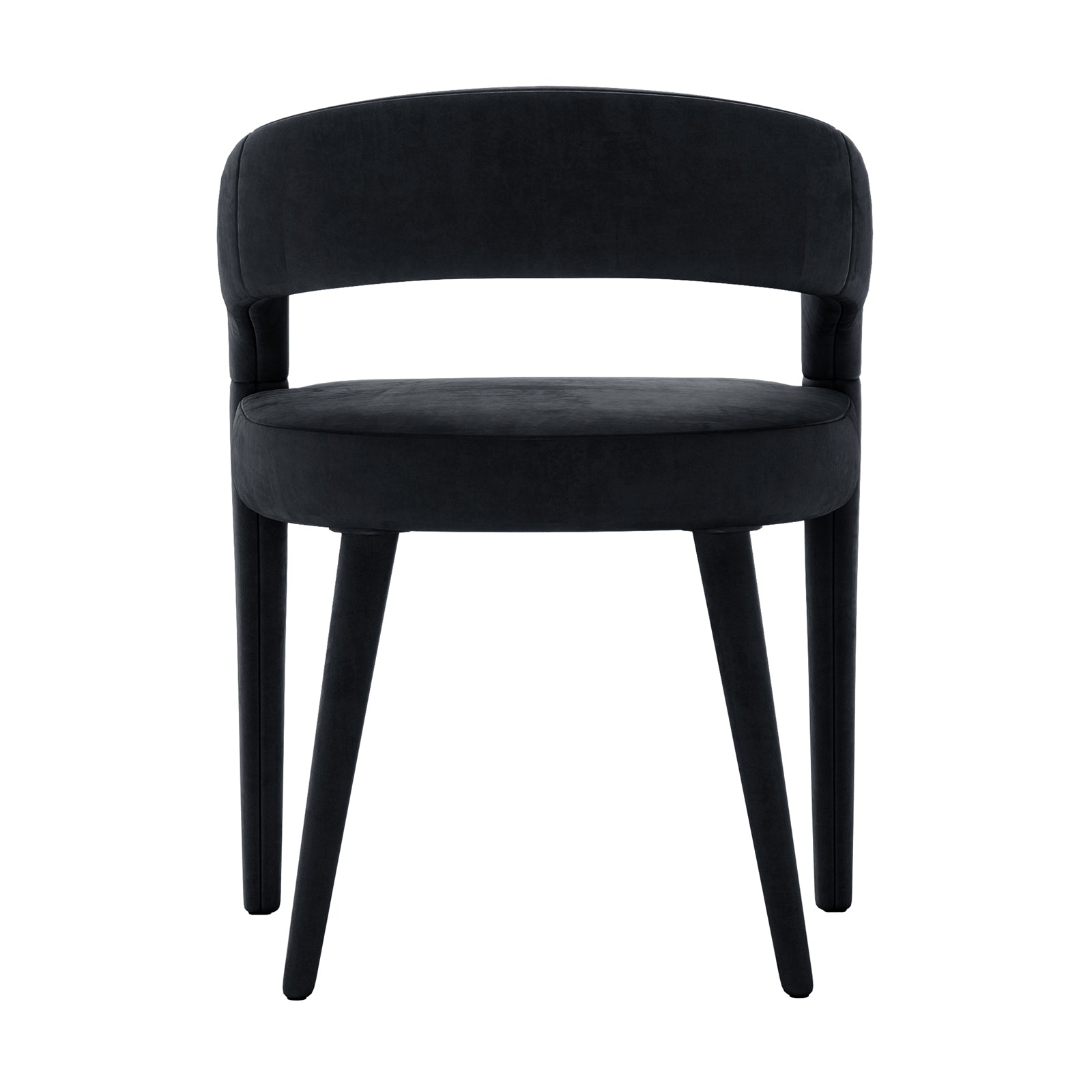 Eisha Velvet Bar Stool Set of 2 features black chairs with sturdy wooden legs, a plush velvet finish, and ergonomic design, ideal for modern dining spaces or home bars.