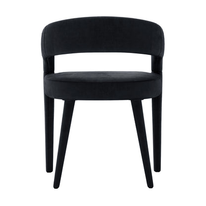 Eisha Velvet Bar Stool Set of 2 features black chairs with sturdy wooden legs, a plush velvet finish, and ergonomic design, ideal for modern dining spaces or home bars.