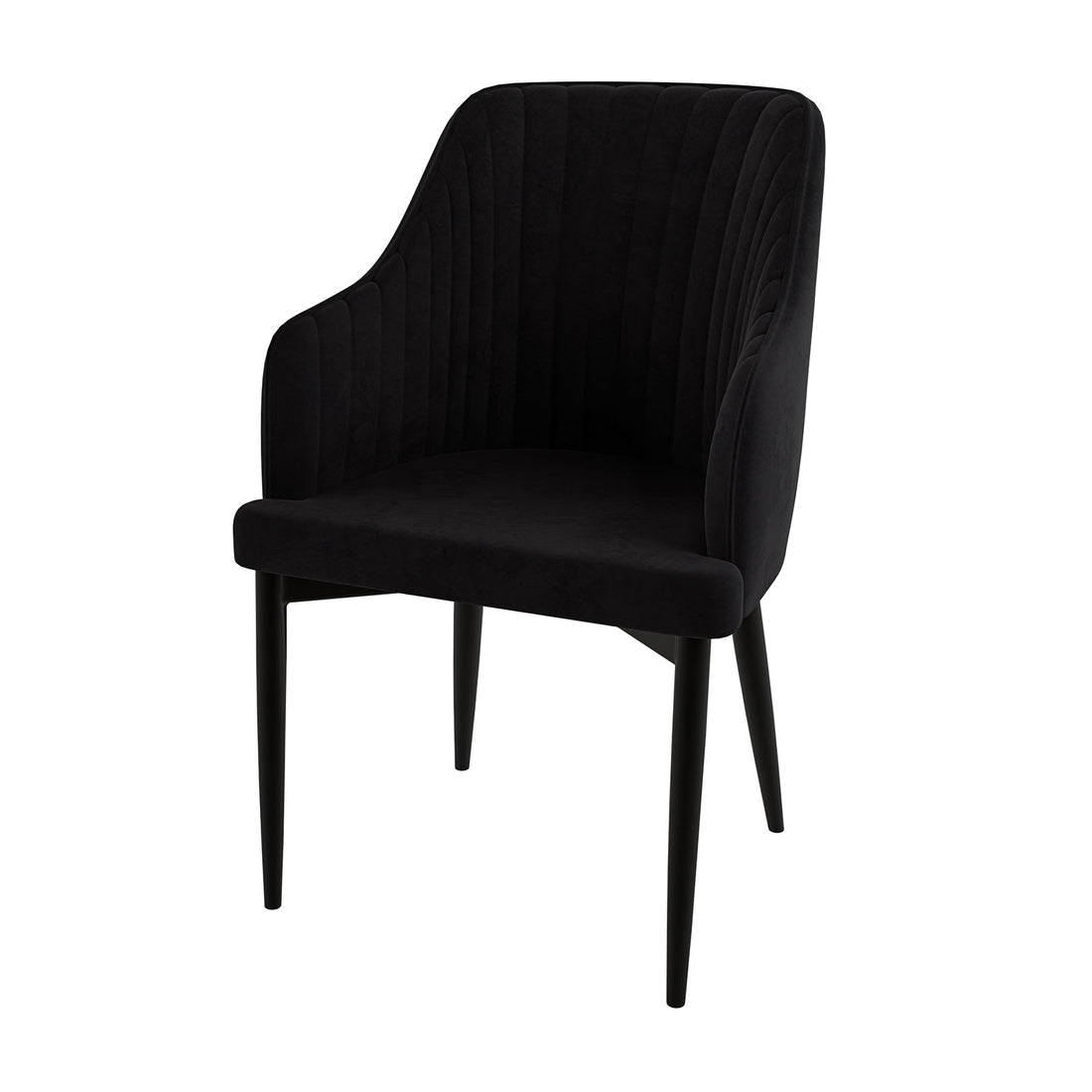 Elly Velvet Curved Dining Chair with Arms Set of 2 features plush velvet upholstery, a curved high-back design with integrated armrests, and sleek metal legs, offering a luxurious and comfortable dining experience.