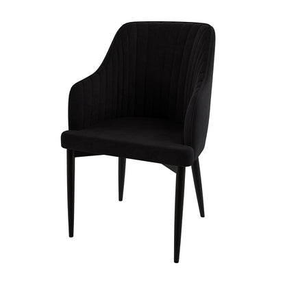 Elly Velvet Curved Dining Chair with Arms Set of 2 features plush velvet upholstery, a curved high-back design with integrated armrests, and sleek metal legs, offering a luxurious and comfortable dining experience.