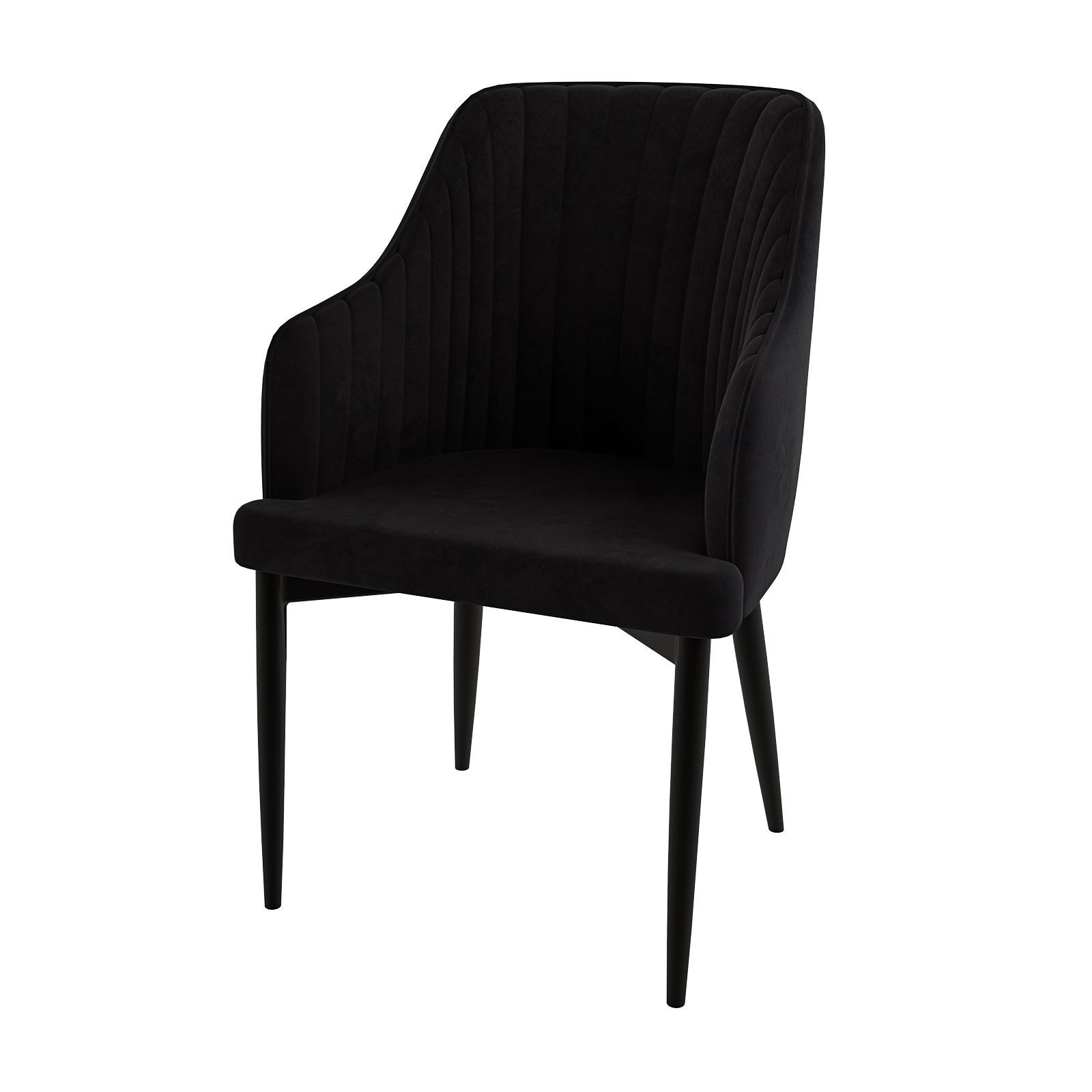 Elly Velvet Curved Dining Chair with Arms Set of 2 - Black features a plush velvet upholstery, curved high-back, and integrated armrests, offering a modern, elegant seating option for dining spaces.