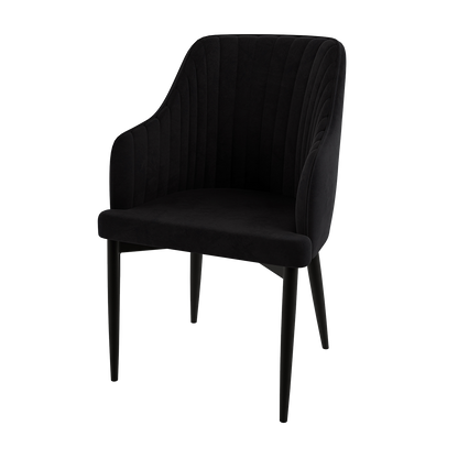 Elly Velvet Curved Dining Chair with Arms Set of 2 - Black features a plush velvet upholstery, curved high-back, and integrated armrests, offering a modern, elegant seating option for dining spaces.