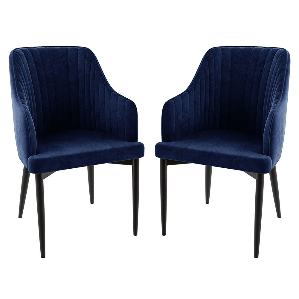 Elly High-Back Velvet Curved Dining Chair - Dark Navy (2pc)