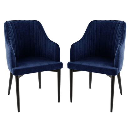 Elly High-Back Velvet Curved Dining Chair - Dark Navy (2pc)