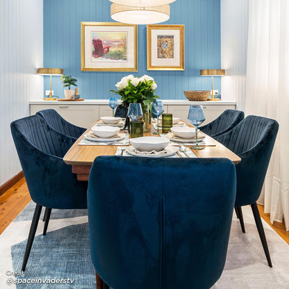 Elly High-Back Velvet Curved Dining Chair - Dark Navy (2pc)