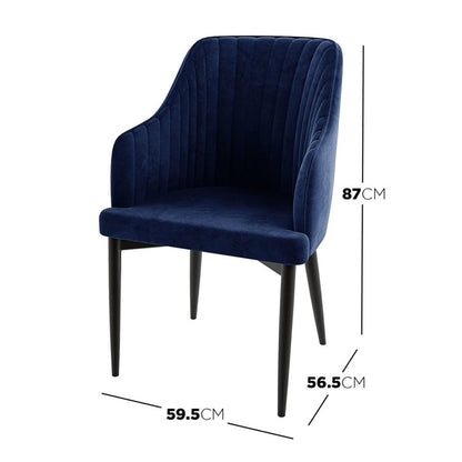 Elly High-Back Velvet Curved Dining Chair - Dark Navy (2pc)