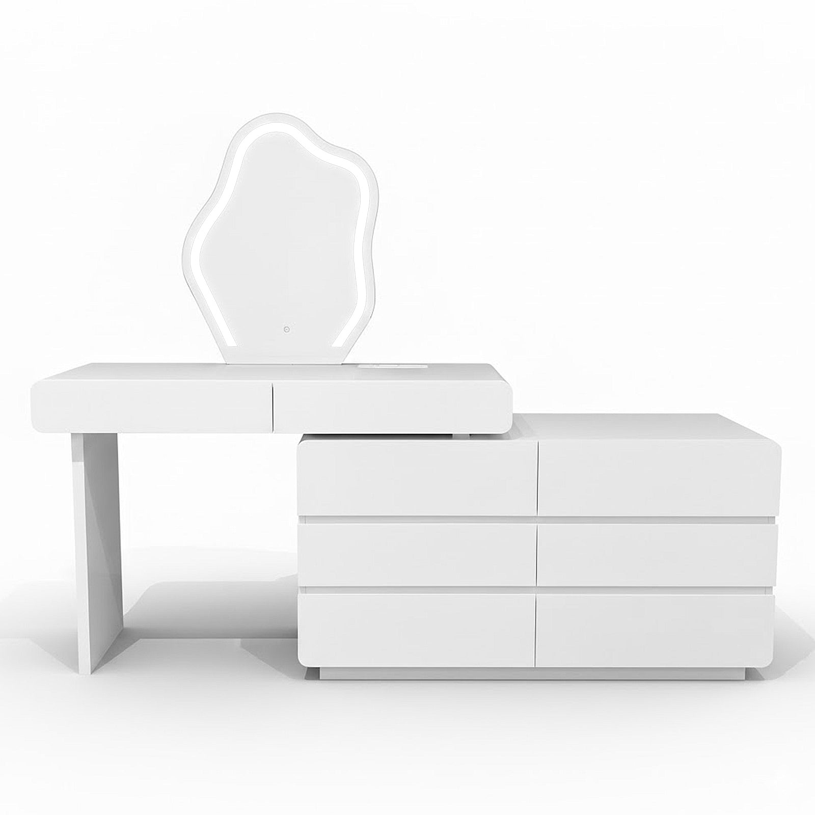 Eloura Extendable Vanity Storage Table w/ LED Mirror in White