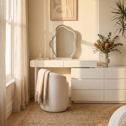 Eloura Extendable Vanity Storage Table w/ LED Mirror in White