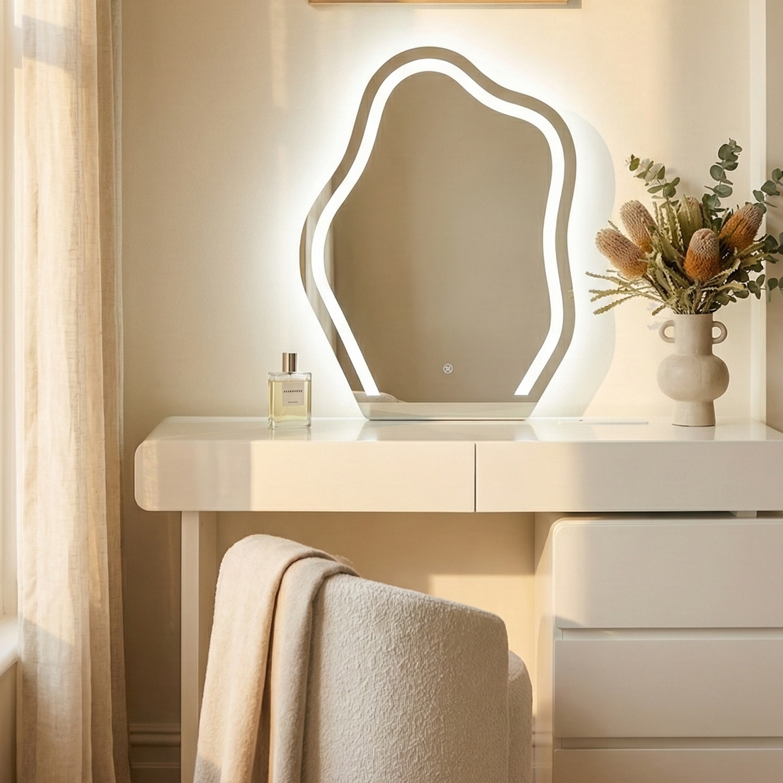 Eloura Extendable Vanity Storage Table w/ LED Mirror in White