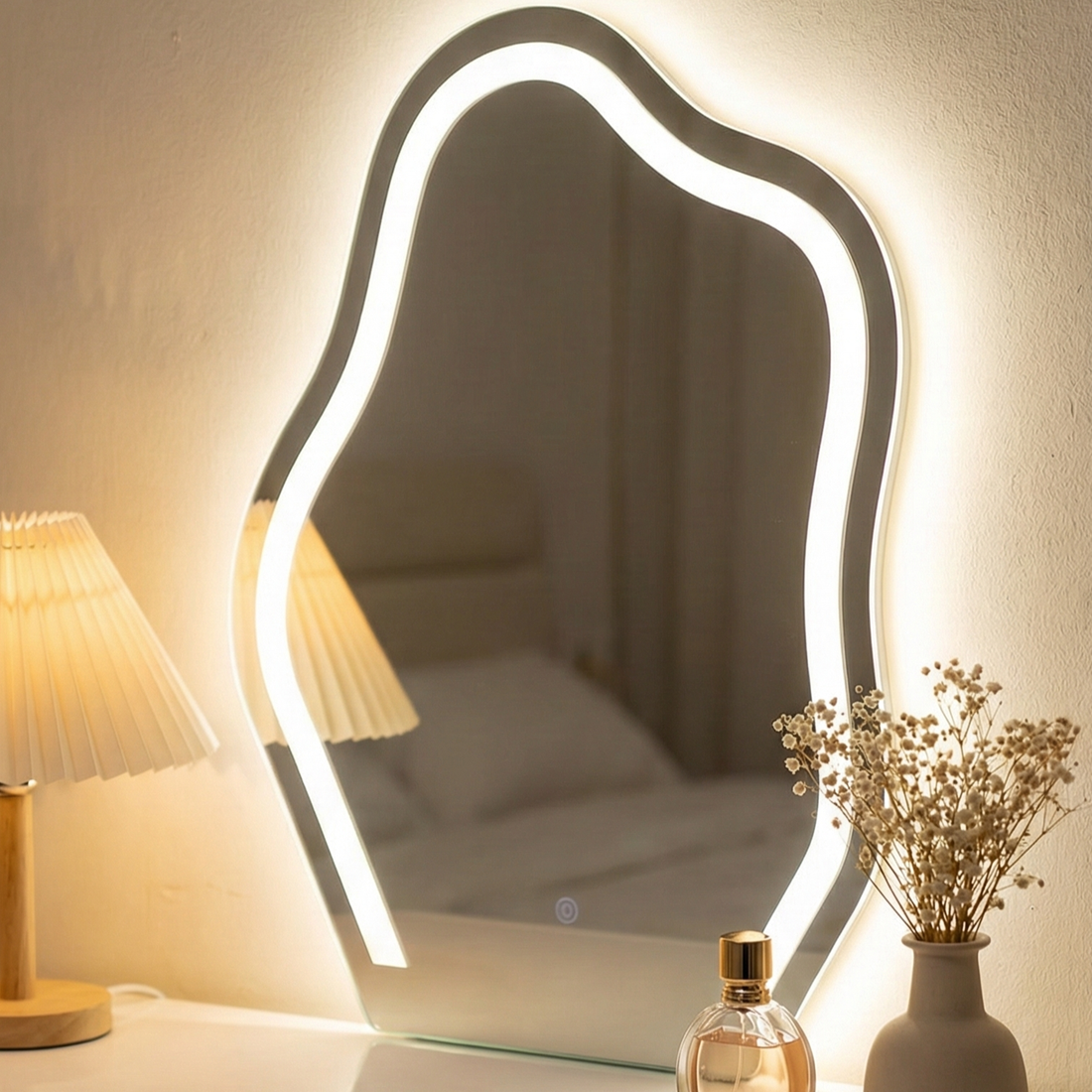 Eloura Extendable Vanity Storage Table w/ LED Mirror in White