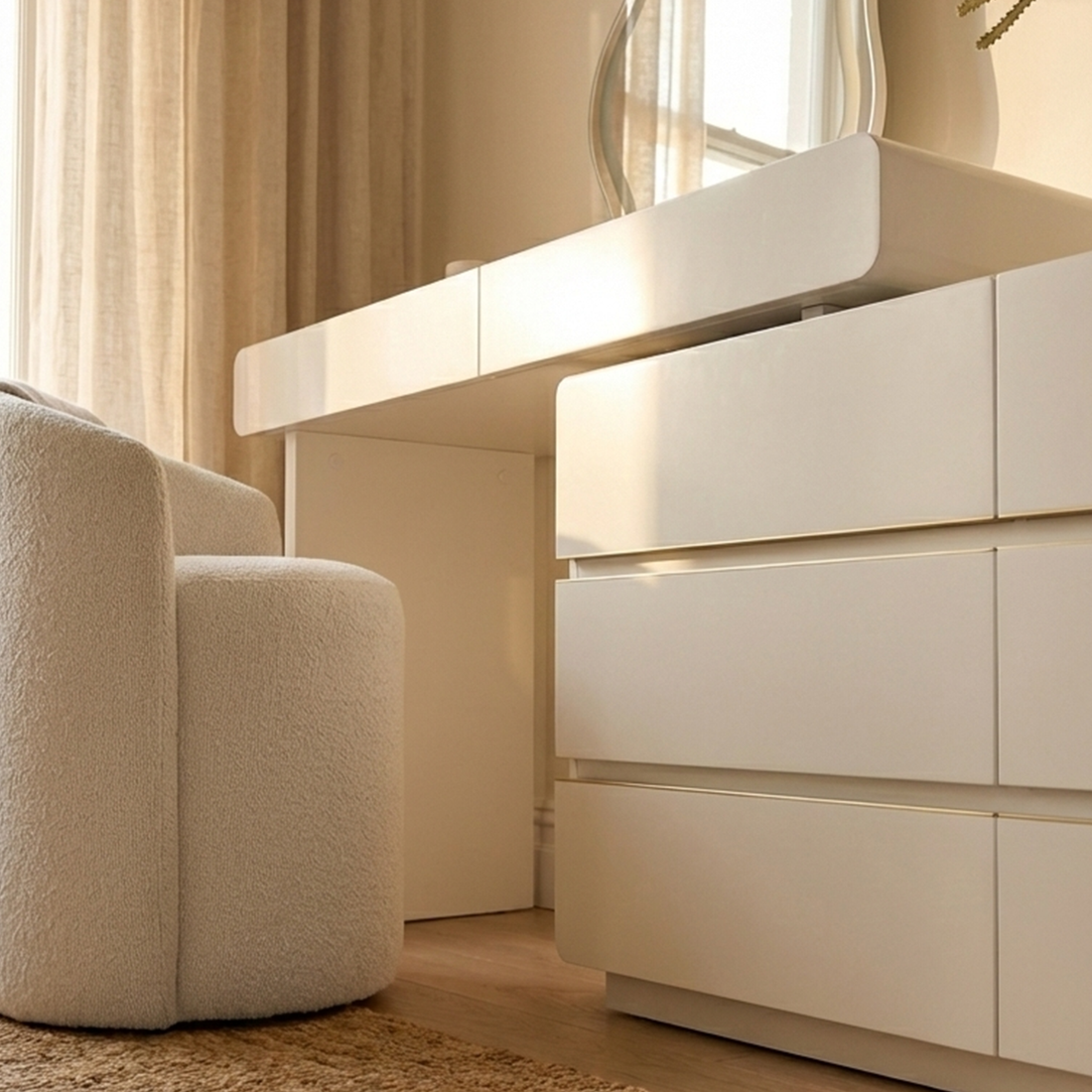 Eloura Extendable Vanity Storage Table w/ LED Mirror in White