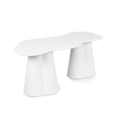 White abstract-shaped side table on a white background
