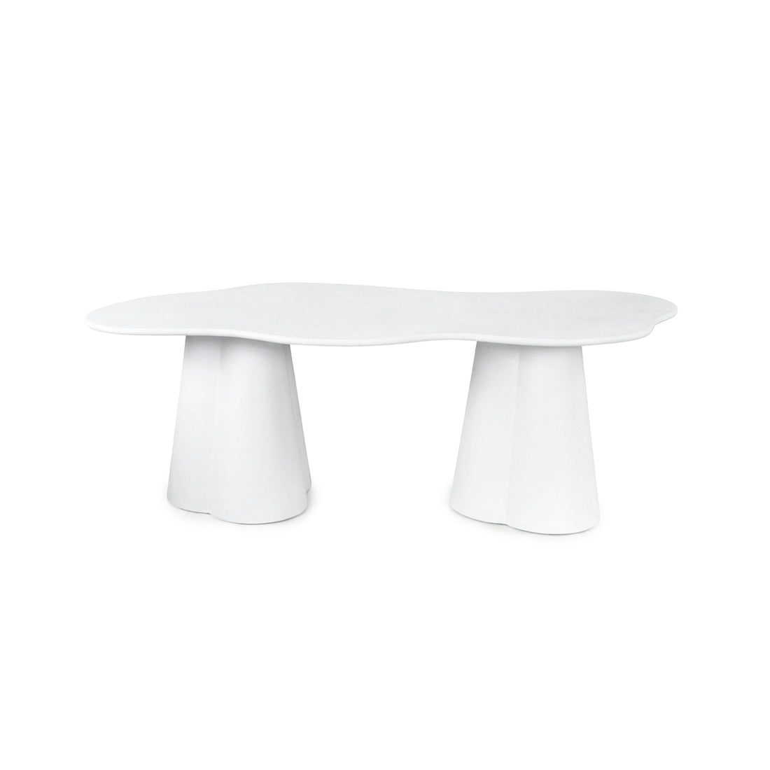 White modern organic-shaped table on a white background